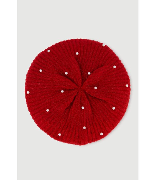 ΔΣΘ NEW! DST/W Lurex Rib Knit Pearl Beret - Red & Black (SP26)
