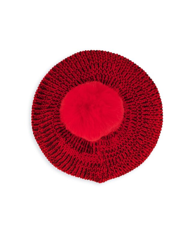 ΔΣΘ NEW! W Spacedyed Knit Pom Pom Slouch Beret - Red (SP26)