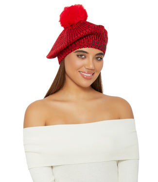 ΔΣΘ NEW! DST/W Spacedye Knit Pom Pom Slouch Beret - Red (FA25)
