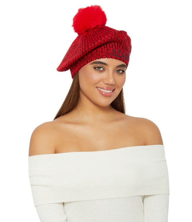 ΔΣΘ DST/W Spacedye Knit Pom Pom Slouch Beret - Red (FA25)