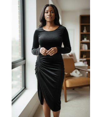 NEW! W Black Velour Side Slit Dress(FA25)