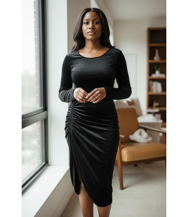 NEW! W Black Velour Side Slit Dress(FA25)