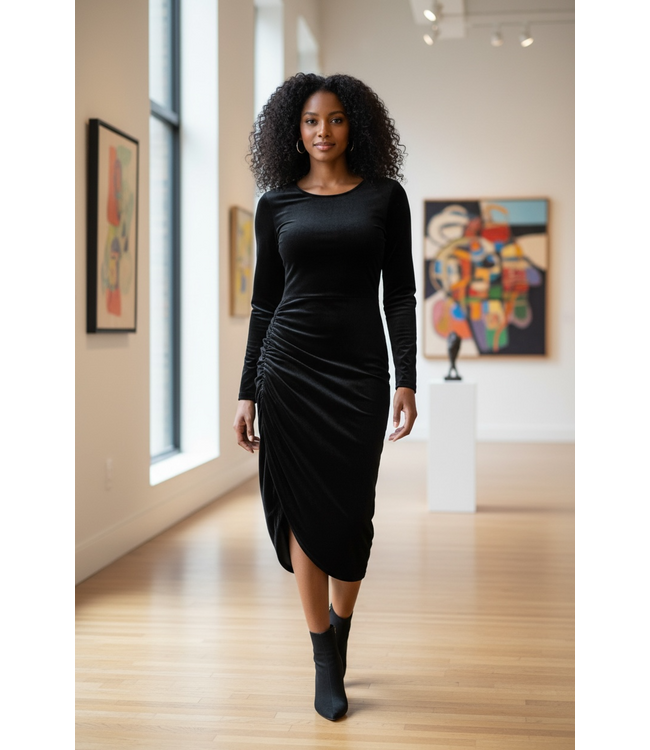 NEW! W Black Velour Side Slit Dress(FA25)