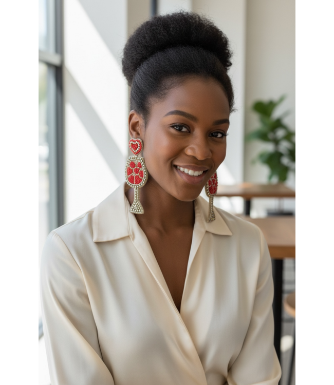 NEW!  Festive Fun Heart Wine Glass Earrings (FA25)