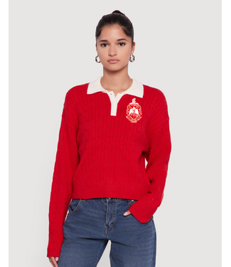 ΔΣΘ NEW! DST Red Knit Sweater With Shield (FA25)