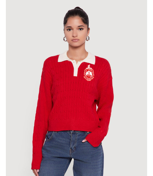 ΔΣΘ NEW! DST Red Knit Sweater With Shield (FA25)