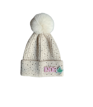 ΑΚΑ NEW! AKA Cream  Pom Pom Rhinestoned  Beanie(FA25)