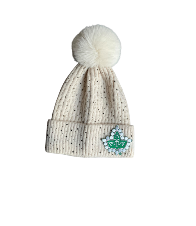 ΑΚΑ NEW! AKA Cream  Pom Pom Rhinestoned  Beanie (SP26)
