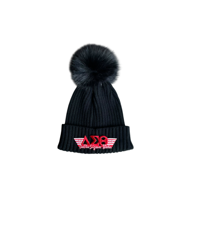 ΔΣΘ NEW! DST Black Pom Pom Beanie (SP26)