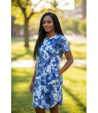 ΖΦΒ SALE! ZPB Zeta Phi Beta Blue Tie-Dye Short Sleeve Dress (SP26)