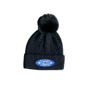 ΖΦΒ NEW! ZPB Zeta Phi Beta Black Pom Pom Rhinestoned  Beanie (SP26)