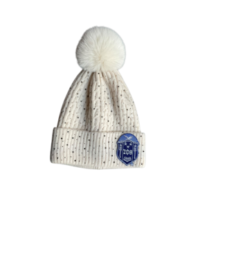 ΖΦΒ NEW! ZPB Zeta Phi Beta Cream Pom Pom Rhinestoned  Beanie (SP26)