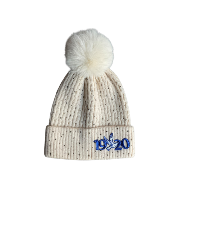 ΖΦΒ NEW! ZPB Zeta Phi Beta Cream Pom Pom Rhinestoned  Beanie (SP26)