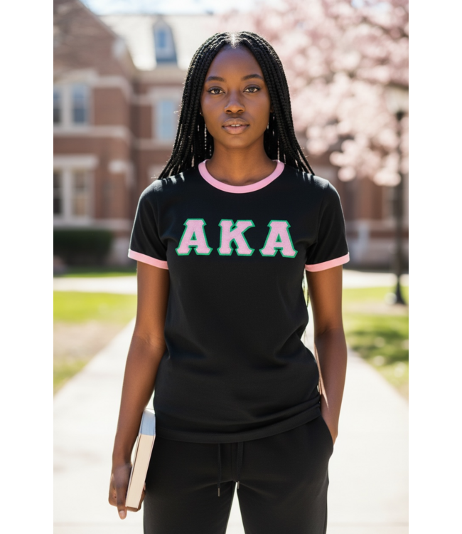 ΑΚΑ SALE! AKA Ringer Tee w/ Sewn Satin Tackle Twill Letters (SP26)