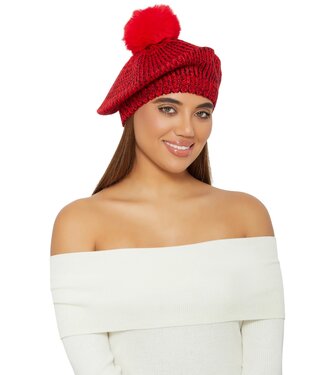 ΔΣΘ NEW! W Spacedyed Knit Pom Pom Slouch Beret - Red (SP26)