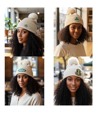 ΑΚΑ NEW! AKA Cream  Pom Pom Rhinestoned  Beanie (SP26)