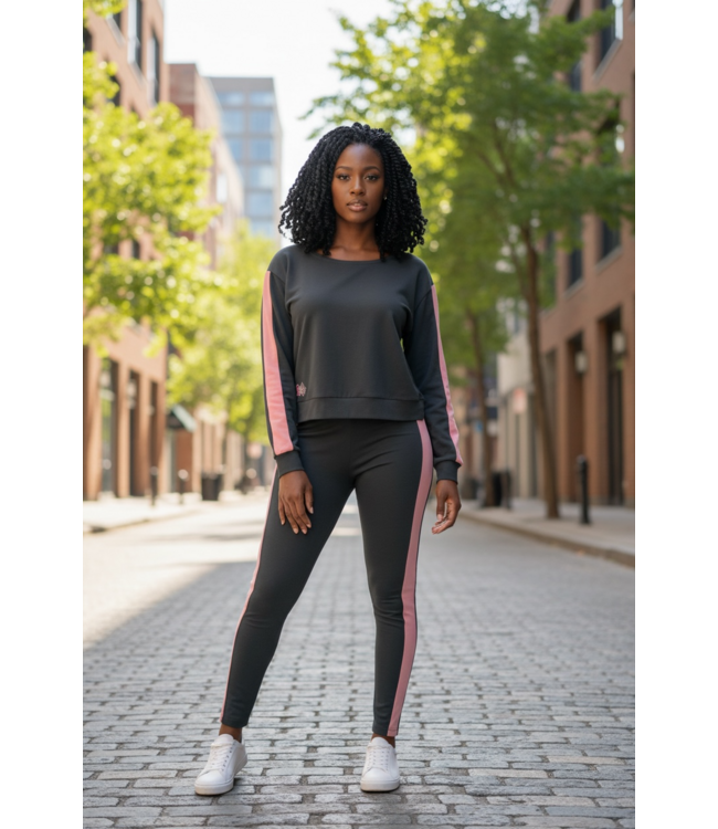 ΑΚΑ SALE! AKA Gray w/Pink Side Stripes Lounge Set (S/M) Last one Left (SP26)