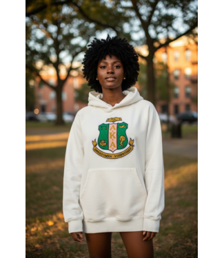 ΑΚΑ SALE! AKA Cream Oversized Sweatshirt Hoodie-Tunic with Shield (XL) only 1 left (SP26)