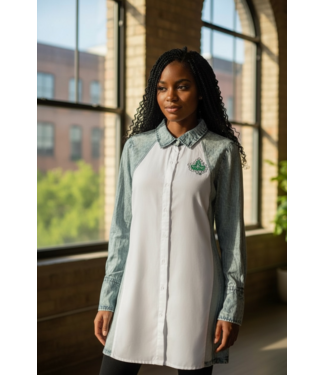 ΑΚΑ SALE! AKA Washed Denim/White Long Button Down (M,L) (SP26)
