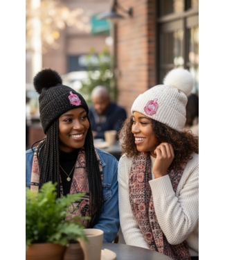 ΔΣΘ NEW! DST Knit Rhinestone Pom Pom Beanie - Black & Cream (SP26)