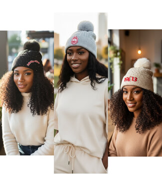 ΔΣΘ NEW! DST Pom Pom Rhinestoned  Beanie Cream,Black, Gray (SP26)