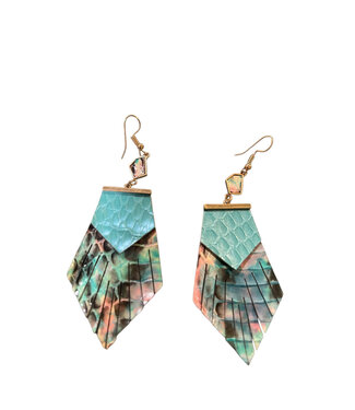 W Genuine Leather Handmade Earrings: Blue Snakeskin(SP26)