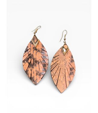 W Genuine Leather Handmade Earrings: Pale Orange Snakeskin