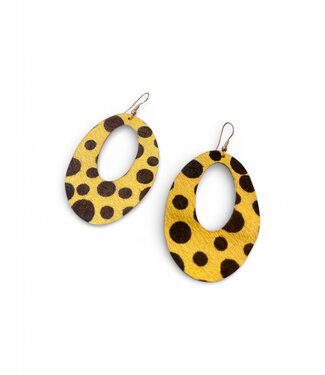 W Genuine Leather Handmade Earrings: Yellow Polka Dot