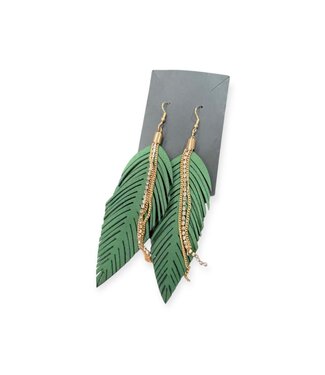 W Green Leather/Gold Leaf Earrings