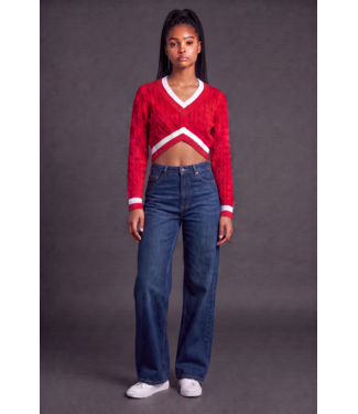 ΔΣΘ NEW! DST Red V-Neck Cable Sweater w/White Trim (FA26)