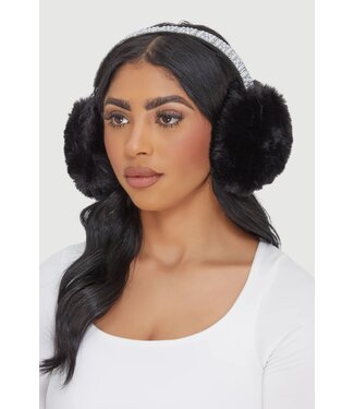 Black Faux Pearl Rhinestone Earmuffs