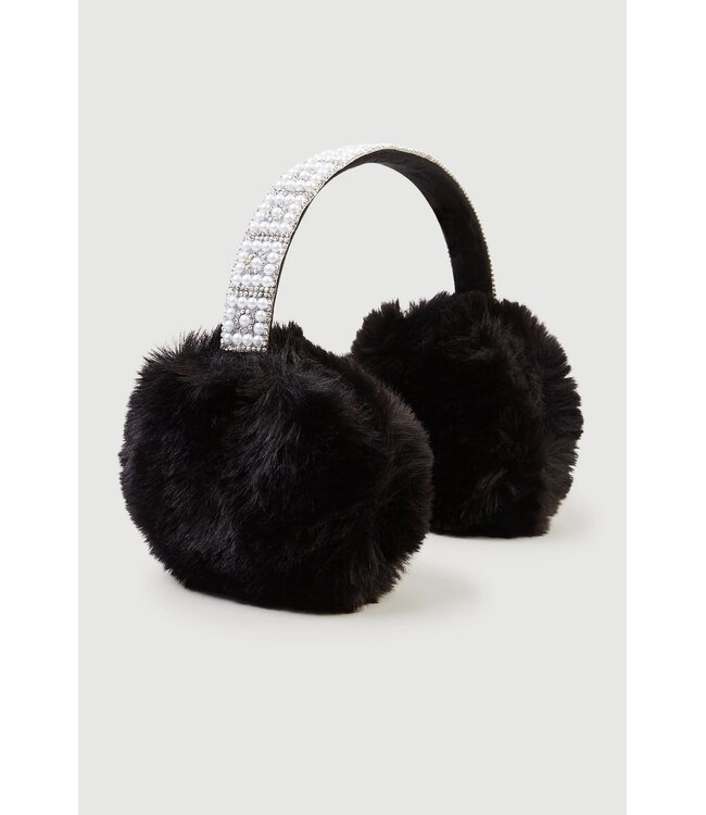 Black Faux Pearl Rhinestone Earmuffs