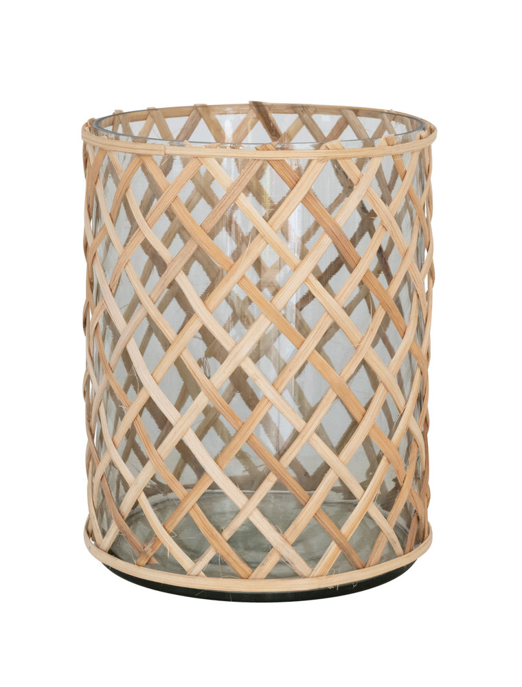 Recycled Glass Rattan Wrapped Vase/Hurricane