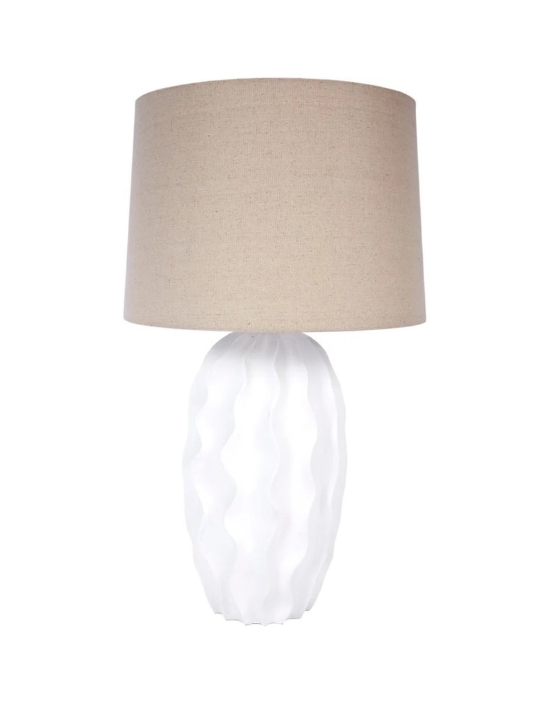 Libbie Large White Gesso Libbie Table Lamp with Natural Linen Shade