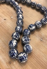 Lily's Living Inc 30" Long Large Blue and White Porcelain Ball Beads