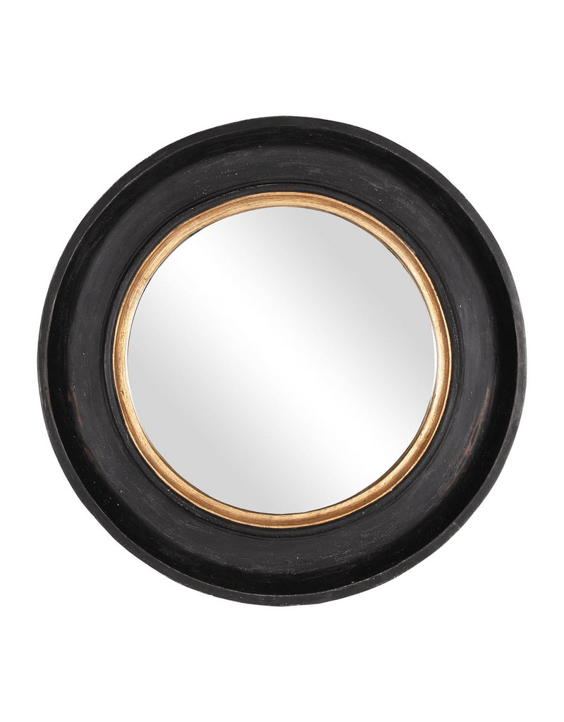 Winchester Winchester 35" Round Wooden Mirror, Aged Black and Gold