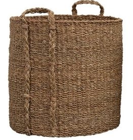 Large Round Hand-Woven Basket with Exposed Handles