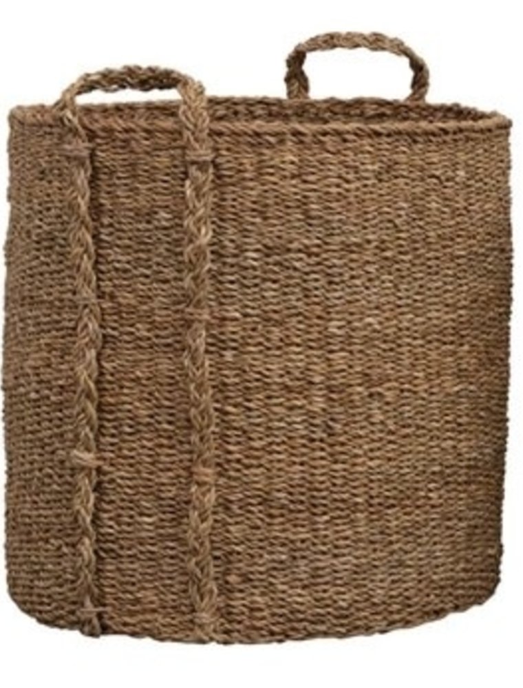 Large Round Hand-Woven Basket with Exposed Handles