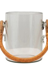 Glass Ice Bucket with Bamboo Wrapped Handle