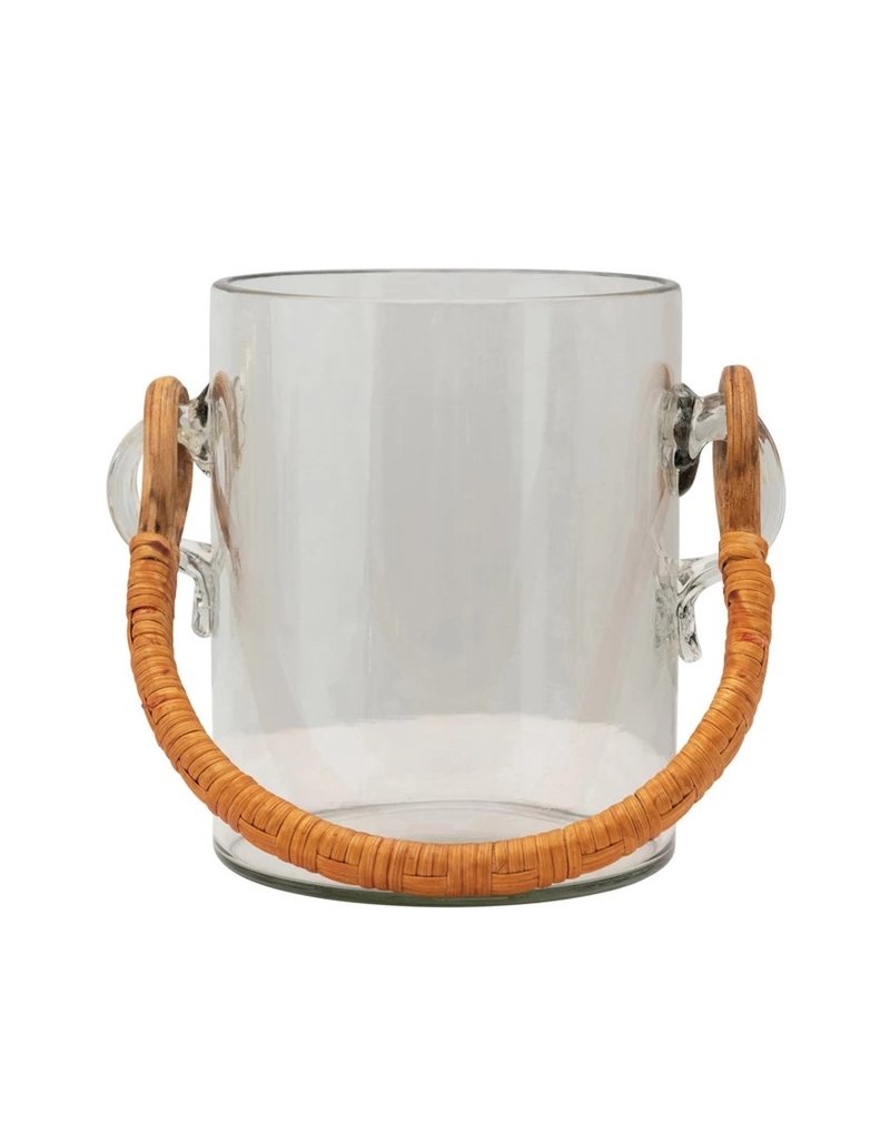 Glass Ice Bucket with Bamboo Wrapped Handle
