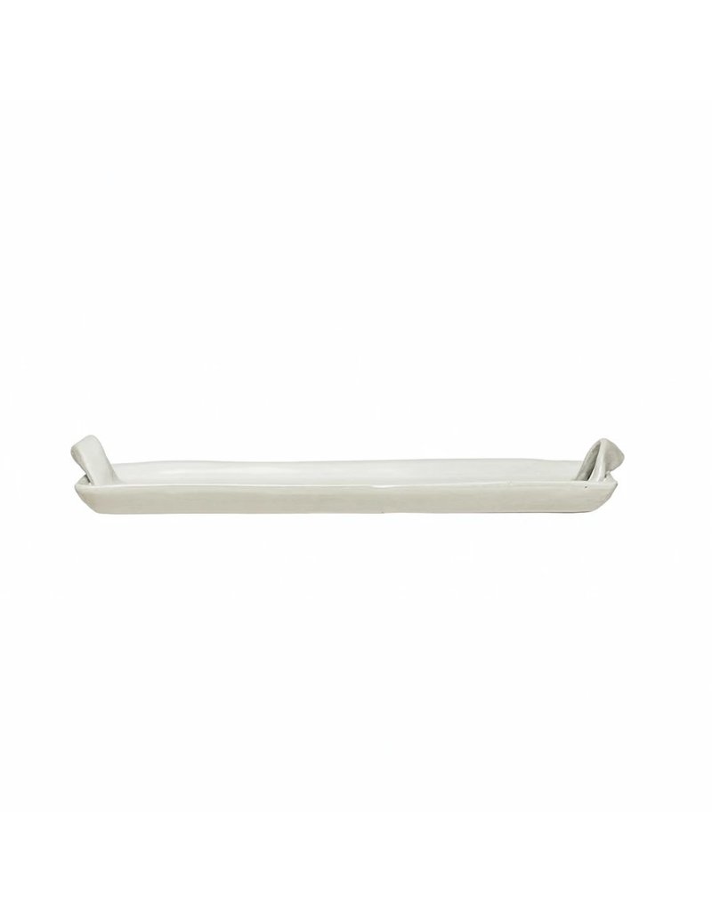 Stoneware Tray with Handles - White