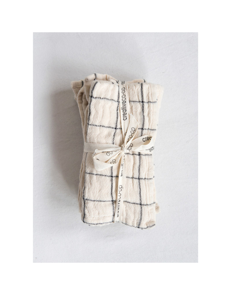 Cotton Napkins with Plaid & Stripes, Set of 4