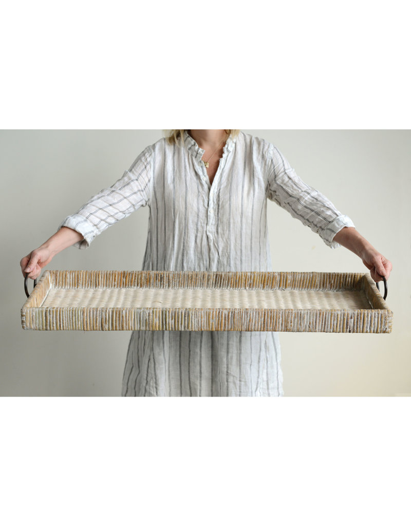 Abner Rattan Tray with Metal Handles