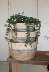 Small Grey Stripe Round Rush Basket (EACH)