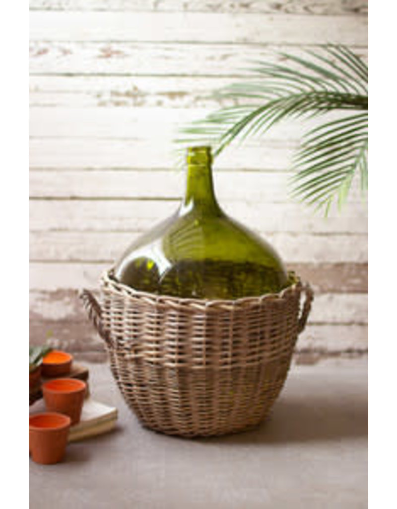 Damingiana Green Glass Damingiana with Wicker Wrap