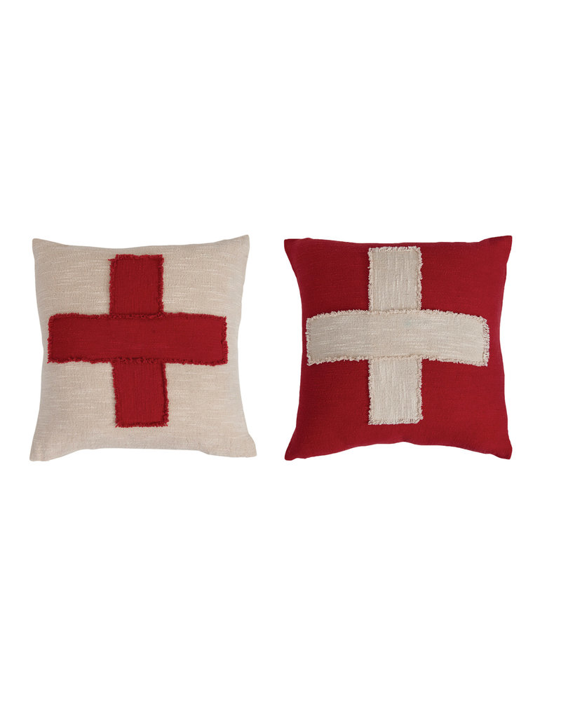 Cabin Holiday 20" Cotton Slub Pillow with Swiss Cross, 2 Colors (EACH)