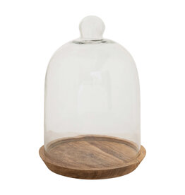 At The Table Glass Cloche with Mango Wood Base