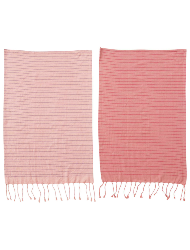 Modern Cottage Turkish Cotton Tea Towel with Stripe and Fringe, 2 Colors, EACH