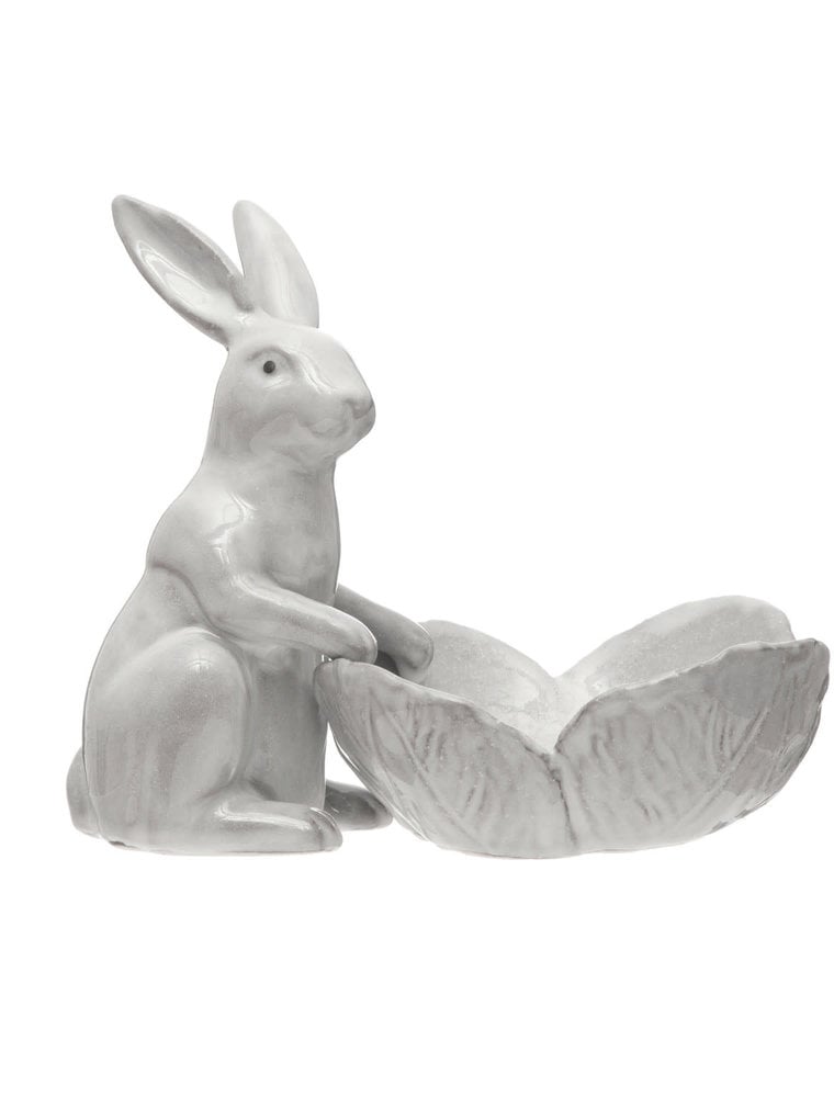 Secret Garden Stoneware Rabbit with Flower Shaped Bowl