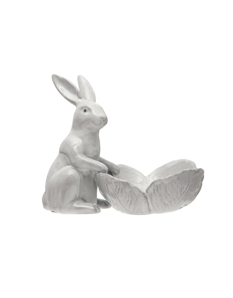 Secret Garden Stoneware Rabbit with Flower Shaped Bowl